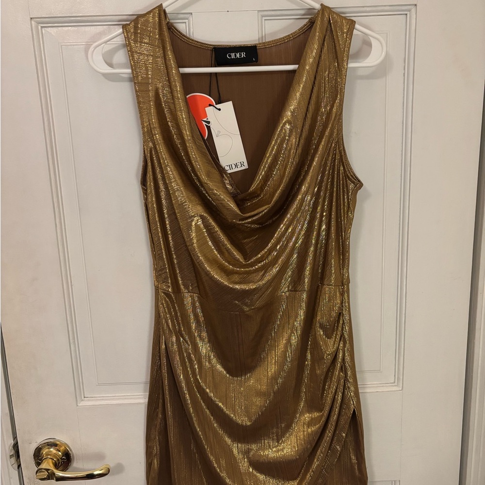 Cider Metallic Gold Mini Dress